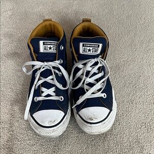 Converse Kids Navy and White High-Top Sneakers with Tan Lining